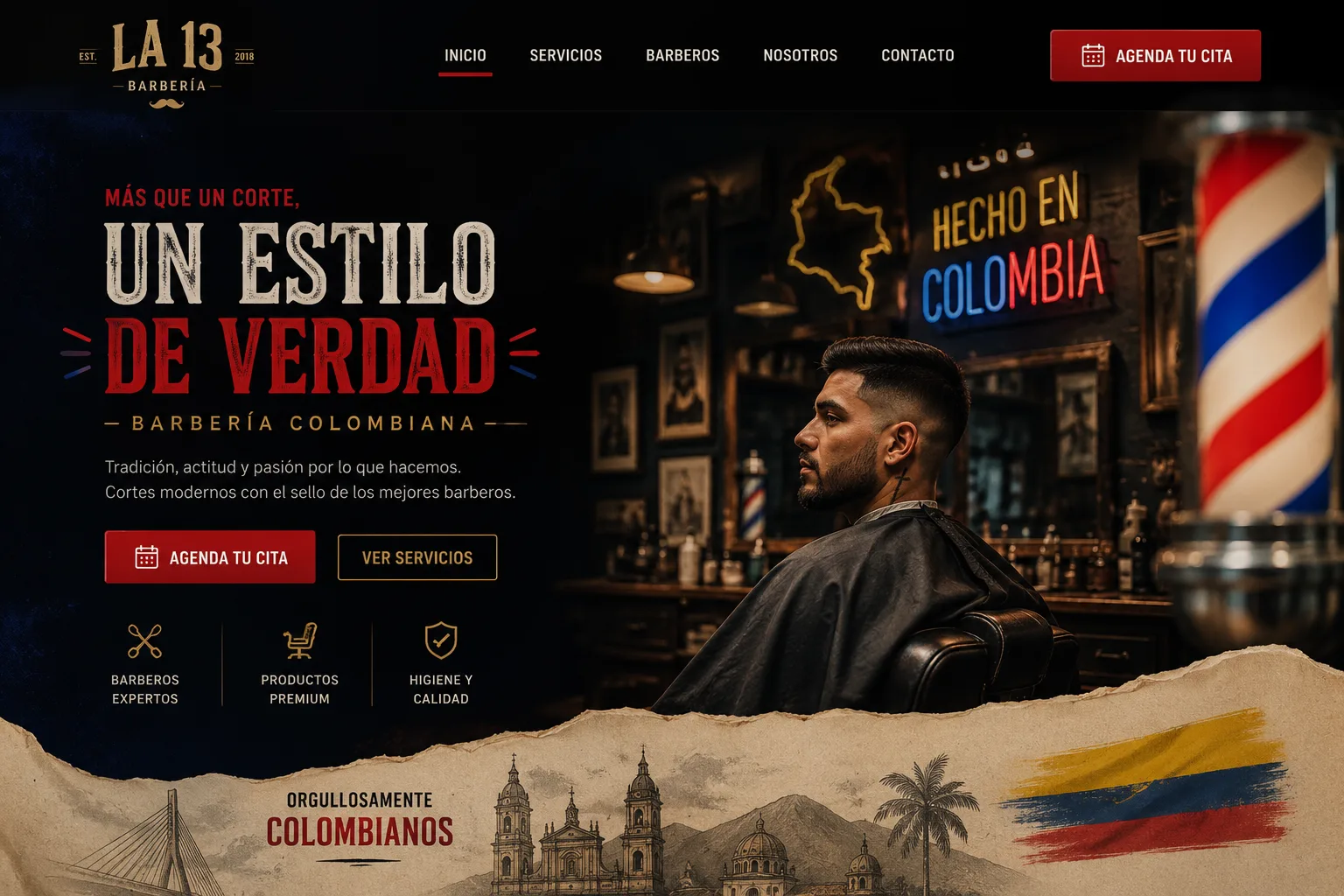 Landing barbería La 13 Colombia